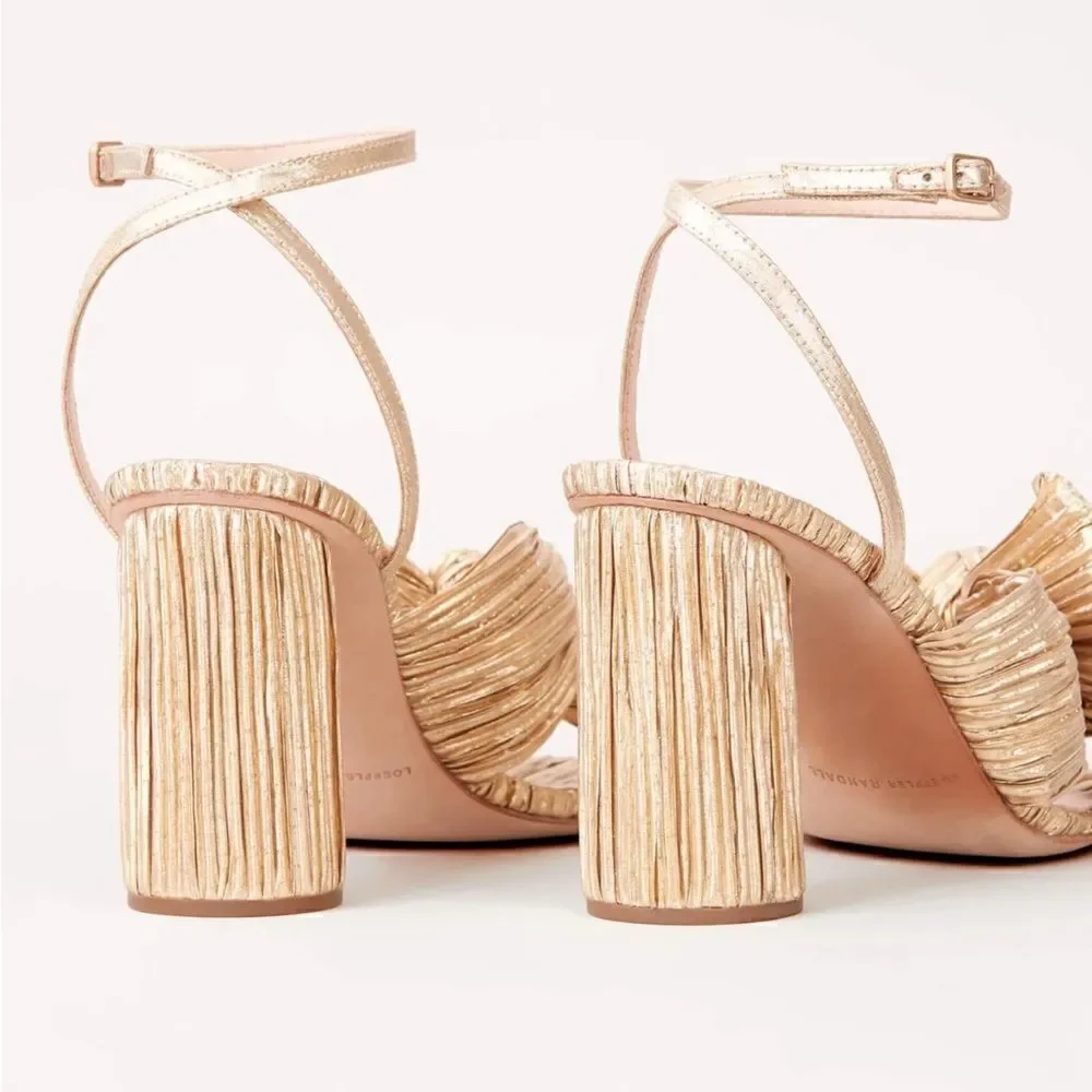 Loeffler Randall Camellia Gold Pleated Bow Heel  $395.00